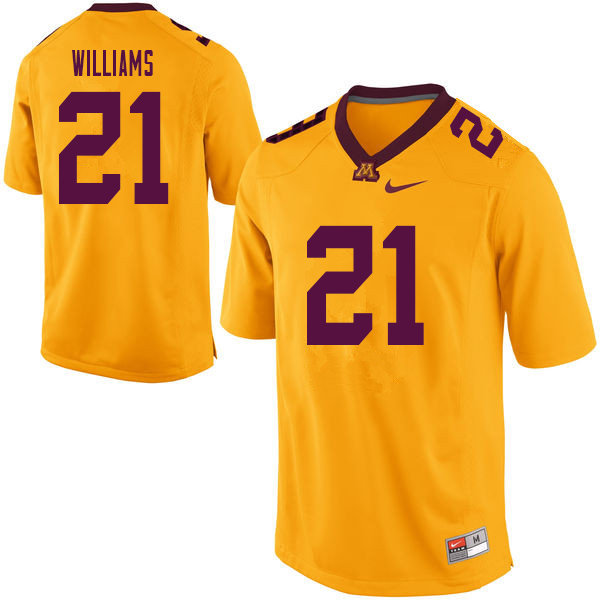 Men #21 Bryce Williams Minnesota Golden Gophers College Football Jerseys Sale-Yellow